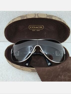 Coach Aviator Women's Sunglasses HC 7005B Black Silver Rhinestones L016 Reagan